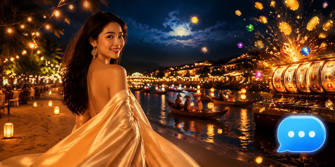Người chơi slot game tại Hội An trên điện thoại di động buổi tối